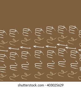 Horizontal seamless pattern of zodiac signs motif,sagittarius,virgo, capricorn, scorpio, object, copy space. Hand drawn.
