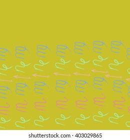 Horizontal seamless pattern of zodiac signs motif,sagittarius,virgo, capricorn, scorpio, object, copy space. Hand drawn.