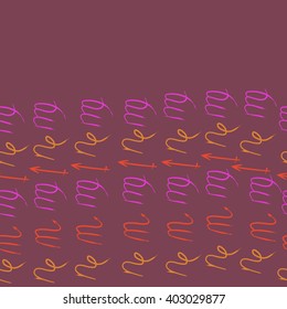 Horizontal seamless pattern of zodiac signs motif,sagittarius,virgo, capricorn, scorpio, object, copy space. Hand drawn.