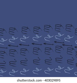 Horizontal seamless pattern of zodiac signs motif,sagittarius,virgo, capricorn, scorpio, object, copy space. Hand drawn.