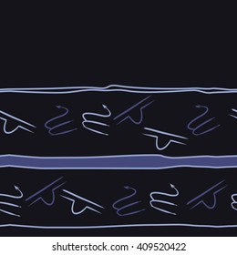 Horizontal seamless   pattern of zodiac signs, doodles, libra, scorpio,object, stripes, spot, copy space. Hand drawn.