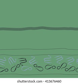 Horizontal seamless  pattern of zodiac signs, doodles, object, scorpio,lions, stripes, copy space. Hand drawn.