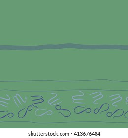 Horizontal seamless  pattern of zodiac signs, doodles, object, scorpio,lions, stripes, copy space. Hand drawn.