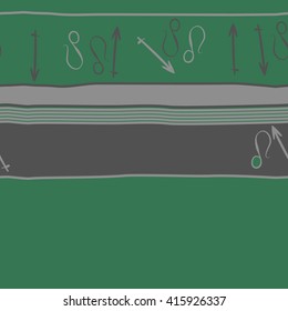 Horizontal seamless  pattern of zodiac signs, doodles, object,sagittarius,lions, stripes,spots, copy space. Hand drawn.
