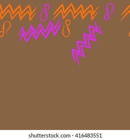 Horizontal seamless pattern of zodiac signs, doodles, object,aquarius,lions, zigzag, copy space. Hand drawn.