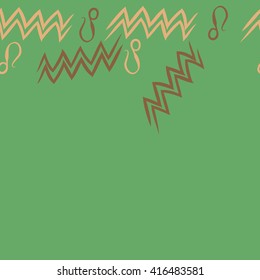 Horizontal seamless pattern of zodiac signs, doodles, object,aquarius,lions, zigzag, copy space. Hand drawn.