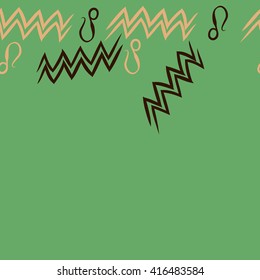 Horizontal seamless pattern of zodiac signs, doodles, object,aquarius,lions, zigzag, copy space. Hand drawn.