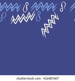Horizontal seamless pattern of zodiac signs, doodles, object,aquarius,lions, zigzag, copy space. Hand drawn.