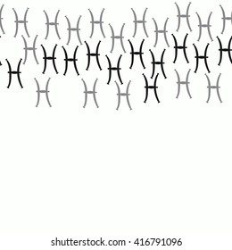 Horizontal seamless pattern of zodiac signs, doodles, object,pisces, copy space. Hand drawn.