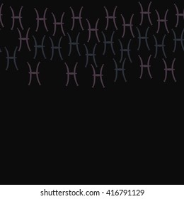 Horizontal seamless pattern of zodiac signs, doodles, object,pisces, copy space. Hand drawn.