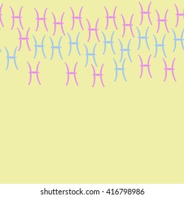 Horizontal seamless pattern of zodiac signs, doodles, object,pisces, copy space. Hand drawn.