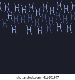 Horizontal seamless pattern of zodiac signs, doodles, object,pisces, copy space. Hand drawn.