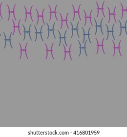 Horizontal seamless pattern of zodiac signs, doodles, object,pisces, copy space. Hand drawn.
