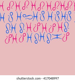 Horizontal seamless pattern of zodiac signs, doodles, object,pisces,lions, copy space. Hand drawn.