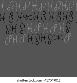 Horizontal seamless pattern of zodiac signs, doodles, object,pisces,lions, copy space. Hand drawn.