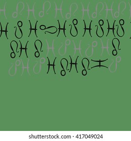 Horizontal seamless pattern of zodiac signs, doodles, object,pisces,lions, copy space. Hand drawn.