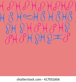 Horizontal seamless pattern of zodiac signs, doodles, object,pisces,lions, copy space. Hand drawn.