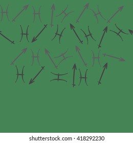 Horizontal seamless pattern of zodiac signs, doodles, object,pisces,sagittarius, copy space. Hand drawn.