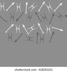 Horizontal seamless pattern of zodiac signs, doodles, object,pisces,sagittarius, copy space. Hand drawn.