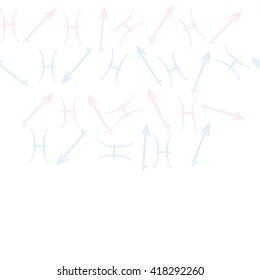 Horizontal seamless pattern of zodiac signs, doodles, object,pisces,sagittarius, copy space. Hand drawn.