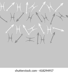 Horizontal seamless pattern of zodiac signs, doodles, object,pisces,sagittarius, copy space. Hand drawn.
