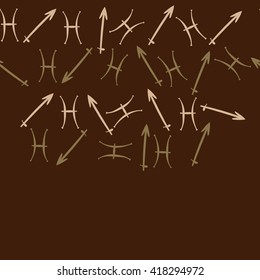 Horizontal seamless pattern of zodiac signs, doodles, object,pisces,sagittarius, copy space. Hand drawn.
