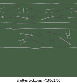 Horizontal seamless pattern of zodiac signs, doodles, object,pisces,sagittarius,stripes,  copy space. Hand drawn.