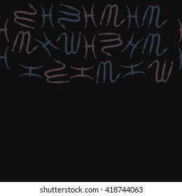 Horizontal seamless pattern of zodiac signs, doodles, object,pisces,scorpio,  copy space. Hand drawn.