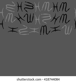 Horizontal seamless pattern of zodiac signs, doodles, object,pisces,scorpio,  copy space. Hand drawn.