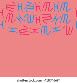Horizontal seamless pattern of zodiac signs, doodles, object,pisces,scorpio,  copy space. Hand drawn.