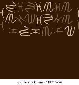 Horizontal seamless pattern of zodiac signs, doodles, object,pisces,scorpio,  copy space. Hand drawn.