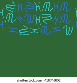 Horizontal seamless pattern of zodiac signs, doodles, object,pisces,scorpio,  copy space. Hand drawn.