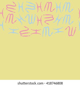 Horizontal seamless pattern of zodiac signs, doodles, object,pisces,scorpio,  copy space. Hand drawn.