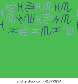 Horizontal seamless pattern of zodiac signs, doodles, object,pisces,scorpio,  copy space. Hand drawn.