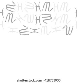 Horizontal seamless pattern of zodiac signs, doodles, object,pisces,scorpio,  copy space. Hand drawn.