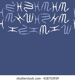 Horizontal seamless pattern of zodiac signs, doodles, object,pisces,scorpio,  copy space. Hand drawn.