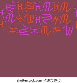 Horizontal seamless pattern of zodiac signs, doodles, object,pisces,scorpio,  copy space. Hand drawn.