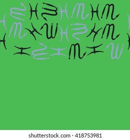 Horizontal seamless pattern of zodiac signs, doodles, object,pisces,scorpio,  copy space. Hand drawn.