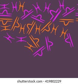 Horizontal seamless  pattern of zodiac signs, doodles, object,pisces,libra, copy space. Hand drawn.