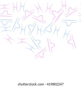 Horizontal seamless  pattern of zodiac signs, doodles, object,pisces,libra, copy space. Hand drawn.