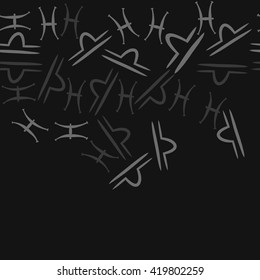 Horizontal seamless  pattern of zodiac signs, doodles, object,pisces,libra, copy space. Hand drawn.