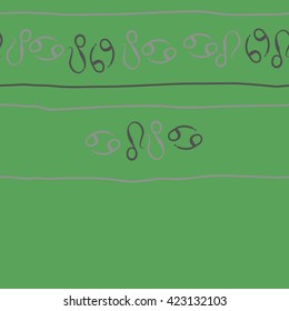 Horizontal seamless  pattern  of zodiac signs, doodles, object,cancer,lions, copy space. Hand drawn.