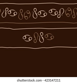 Horizontal seamless  pattern  of zodiac signs, doodles, object,cancer,lions, copy space. Hand drawn.