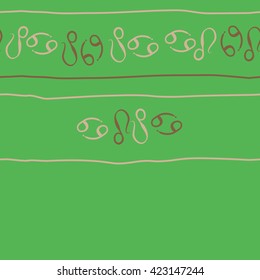 Horizontal seamless  pattern  of zodiac signs, doodles, object,cancer,lions, copy space. Hand drawn.