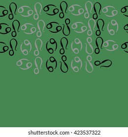 Horizontal seamless  pattern  of zodiac signs, doodles, object,cancer, lion, copy space. Hand drawn.