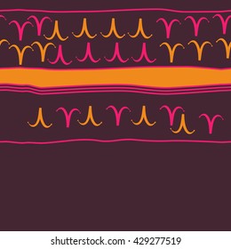 Horizontal seamless  pattern of zodiac signs, doodles,  object,aries,stripes, spot, copy space. Hand drawn.
