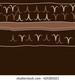 Horizontal seamless  pattern of zodiac signs, doodles,  object,aries,stripes, spot, copy space. Hand drawn.