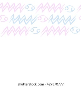 Horizontal seamless  pattern of zodiac signs, doodles,  object,cancer, aquarius, copy space. Hand drawn.