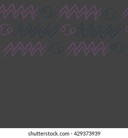 Horizontal seamless  pattern of zodiac signs, doodles,  object,cancer, aquarius, copy space. Hand drawn.