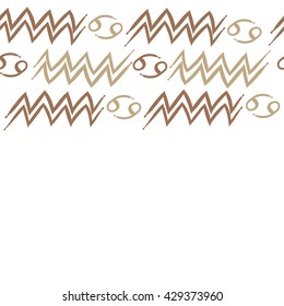 Horizontal seamless  pattern of zodiac signs, doodles,  object,cancer, aquarius, copy space. Hand drawn.